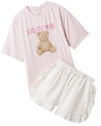 【ONLINE限定】【接触冷感】ベアワンポイントTシャツ&ストライプショートパンツセット