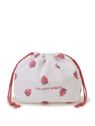                                    Mサイズ 巾着バッグ「イチゴ柄」