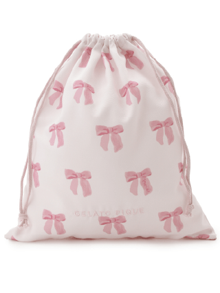                                  Lサイズ 巾着バッグ「リボン柄」