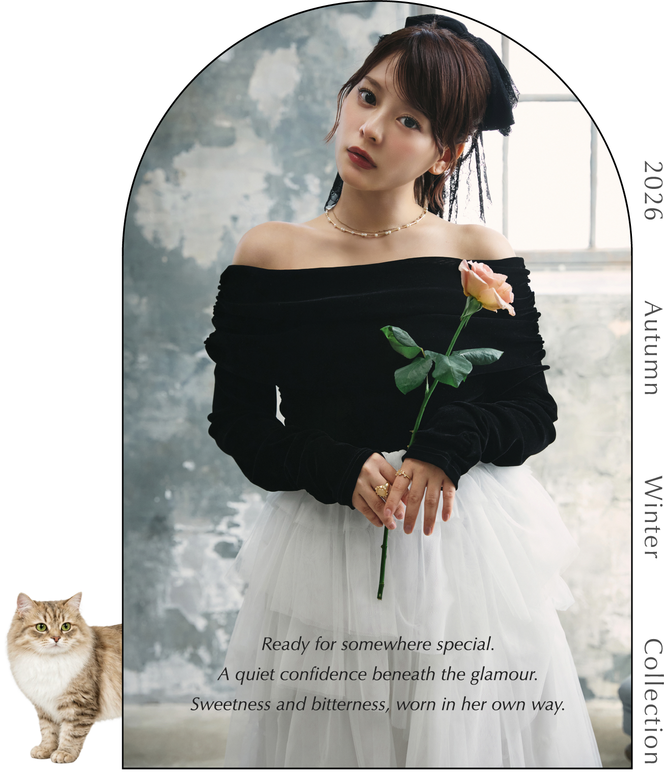 Ready for somewhere special.A quiet confidence beneath the glamour.Sweetness and bitterness, worn in her own way.
