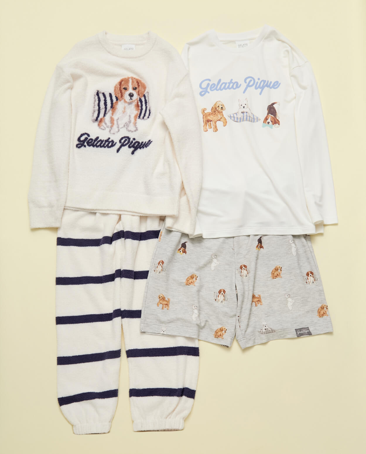 【ONLINE限定】【UNISEX】エアリーモコプレイフルDOGジャガードプルオーバー&ボーダーロングパンツセット 【UNISEX】プレイフルDOGワンポイントロンT 【UNISEX】プレイフルDOG柄ハーフパンツ 
